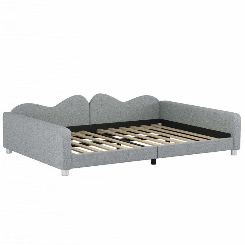 Upholstered Daybed, Sherpa Fabric Sofabed, Gray, Full/Double
