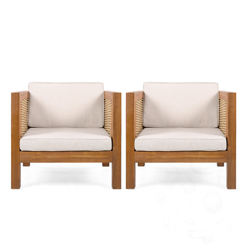 Fauteuil club d'extérieur avec accoudoirs en osier et coussins (ensemble de 2)