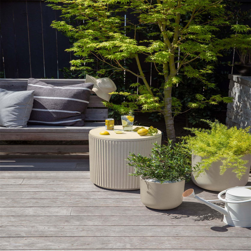 Sandstone Stone-Plastic Outdoor Cooler Side Table