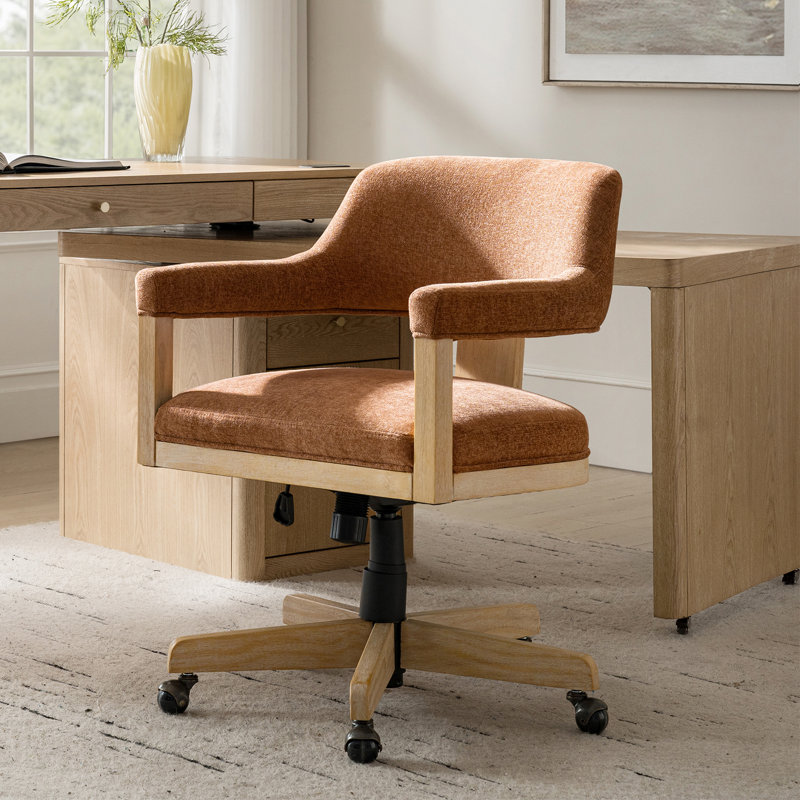 Ackeron Ocean Modern Farmhouse Solid Wood Simple Assembly Swivel Office Chair with Tilt Function, Caramel