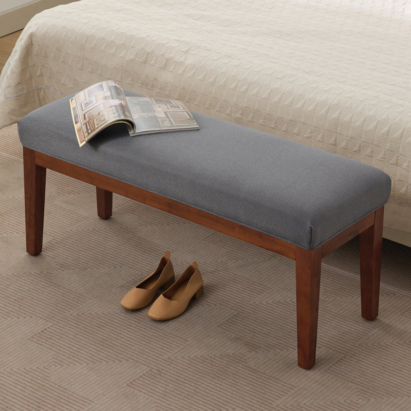 44" W Linen Upholstered Bench with Solid Wood Legs, Dark Gray