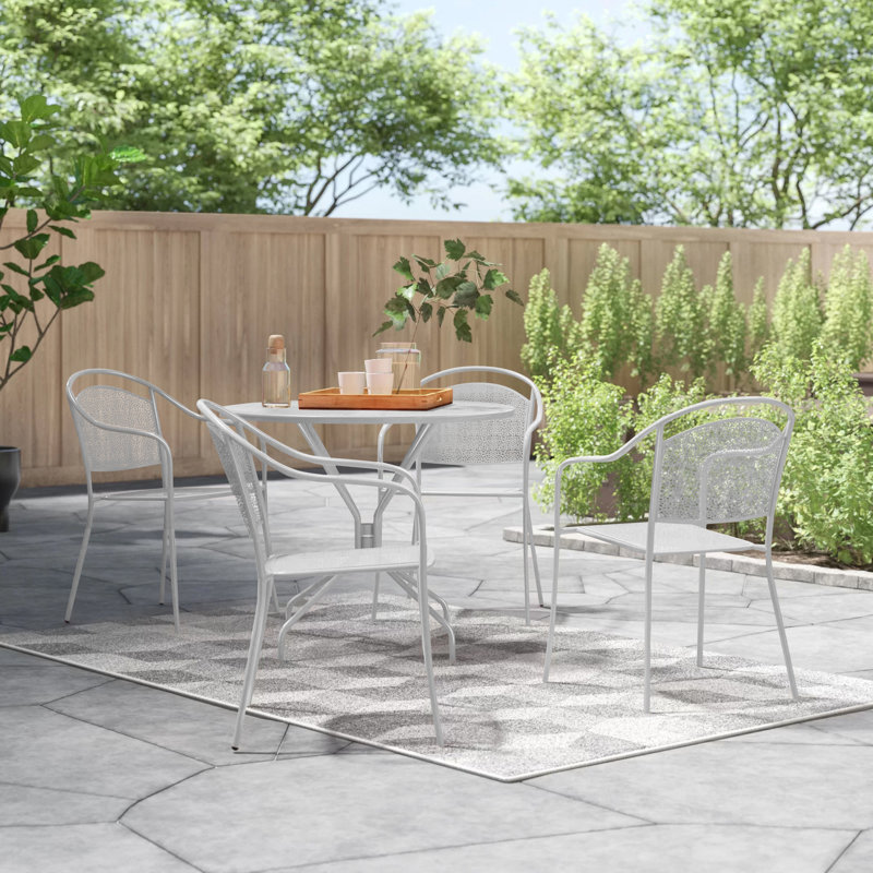 Chanea 35.25" W Round 4-Person Patio Dining Set with Stackable Chairs, Light Gray