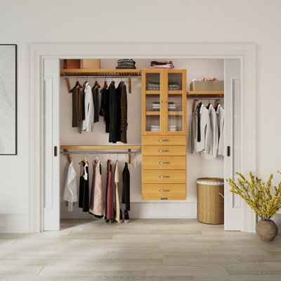 Système d'organisation en bois massif avec 5 tiroirs et portes en verre John Louis Home