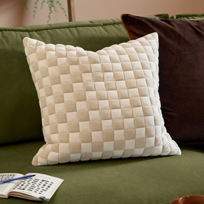 Softie Checkerboard Beige Square Throw Cushion