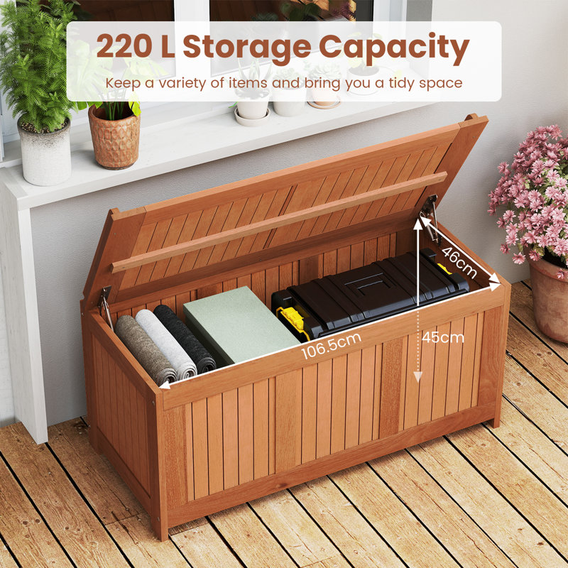 Costway 113.5cm W 220L Solid Wood Deck Box in Brown