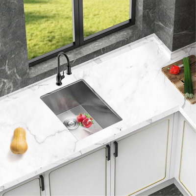 15 Inch Undermount 18 Gauge Single Bowl Stainless Steel Kitchen Sink 9 Deep, X - Shaped Drain Design, Condensation Coating, Quiet With Rubber Pad, Comes Installation Clips And Template 15" Deep Sink,
