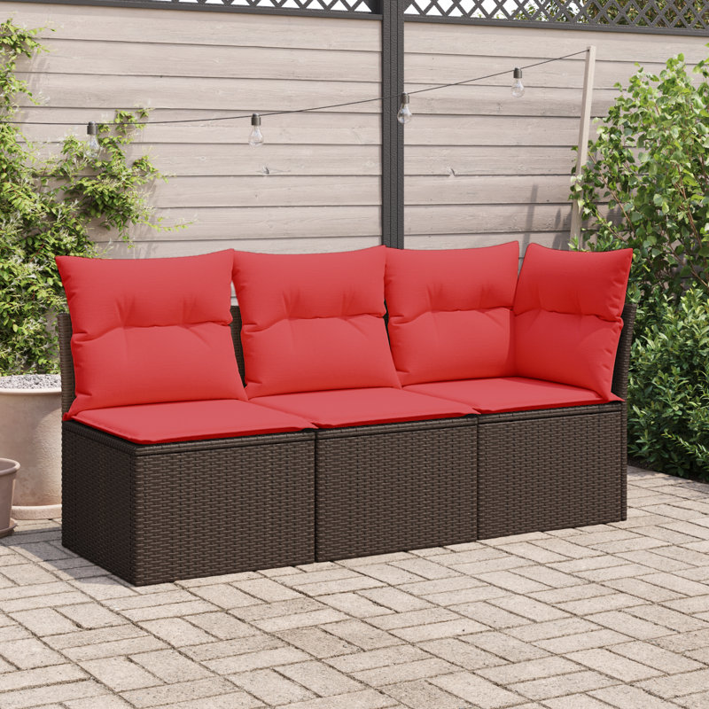 Canapé de jardin en rotin de polyester 24,41 x 24,41 x 27,17 po vidaXL, Rouge, Rouge