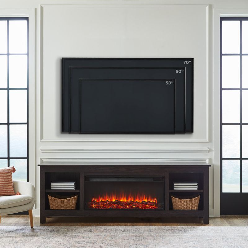 Charley 84" Electric Fireplace TV Stand, Dark Oak