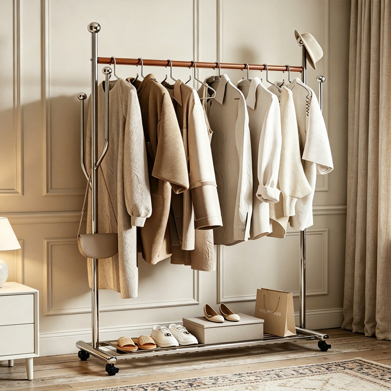 Modern Leather Coat Rack with Shelf, Brown