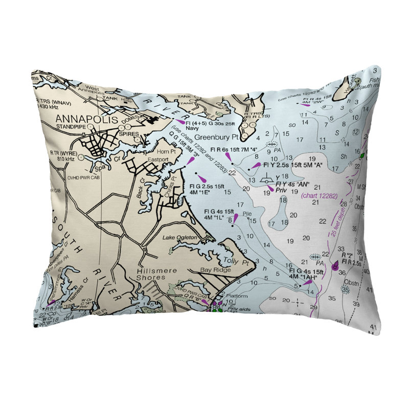 Nautical Map Outdoor Reversible Throw Pillow