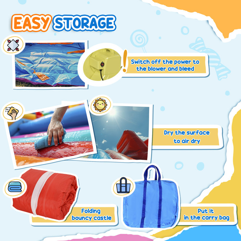 Outsunny Kids Bouncy Castle House W/ Fun Features, Blower, Multicoloured