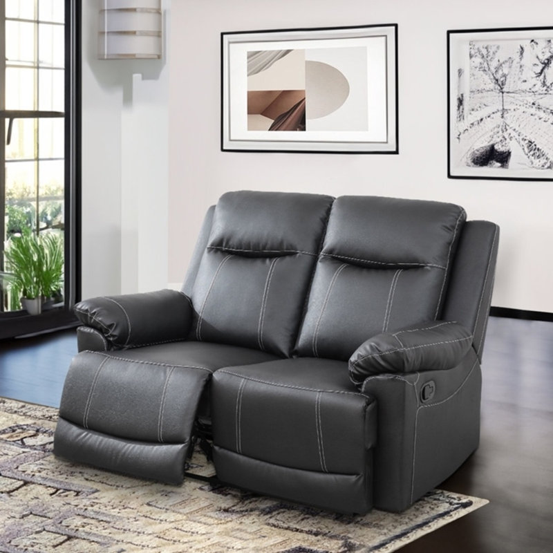 59" Leather Match Pillow Top Arm Reclining Loveseat, Noir