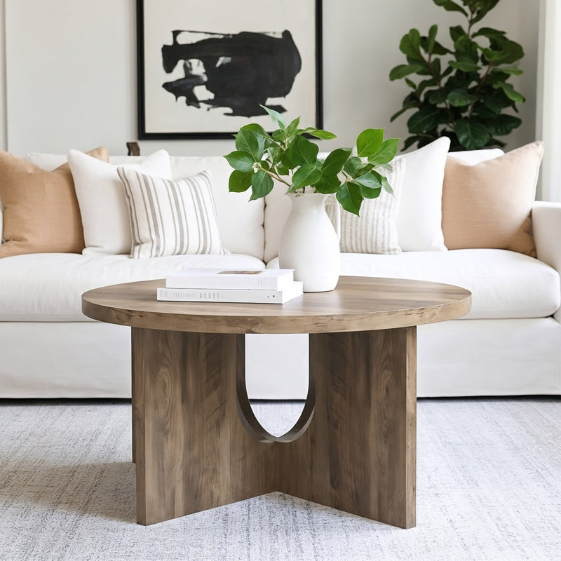Arvyn Modern 31.5" Cross-Base Round Living Room Coffee Table, Brown