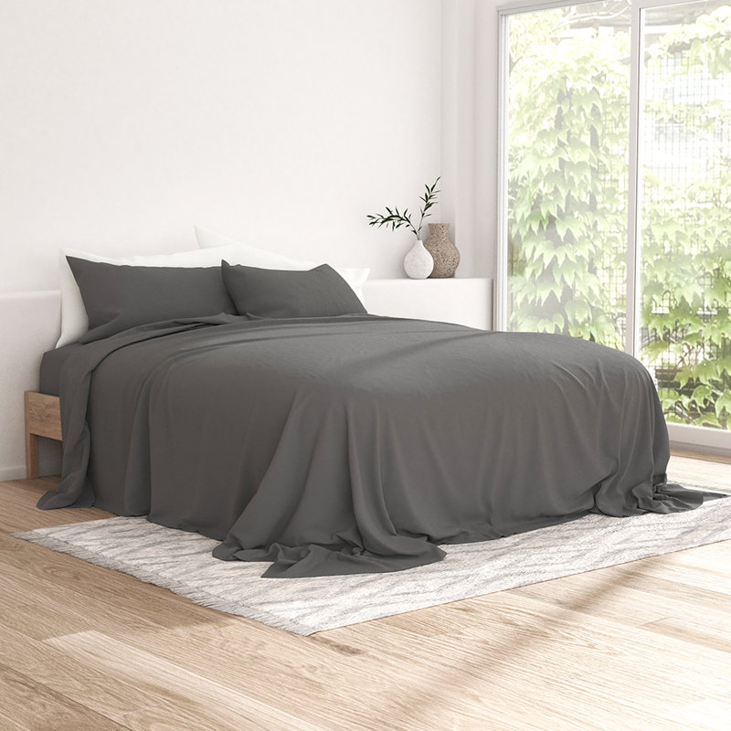 Ensemble de draps 100% coton, Gris, Ensemble de draps pour lit double avec 2 taies d'o