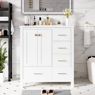 Ensemble de meuble-lavabo de 30 po avec lavabo en céramique pour la salle de bain