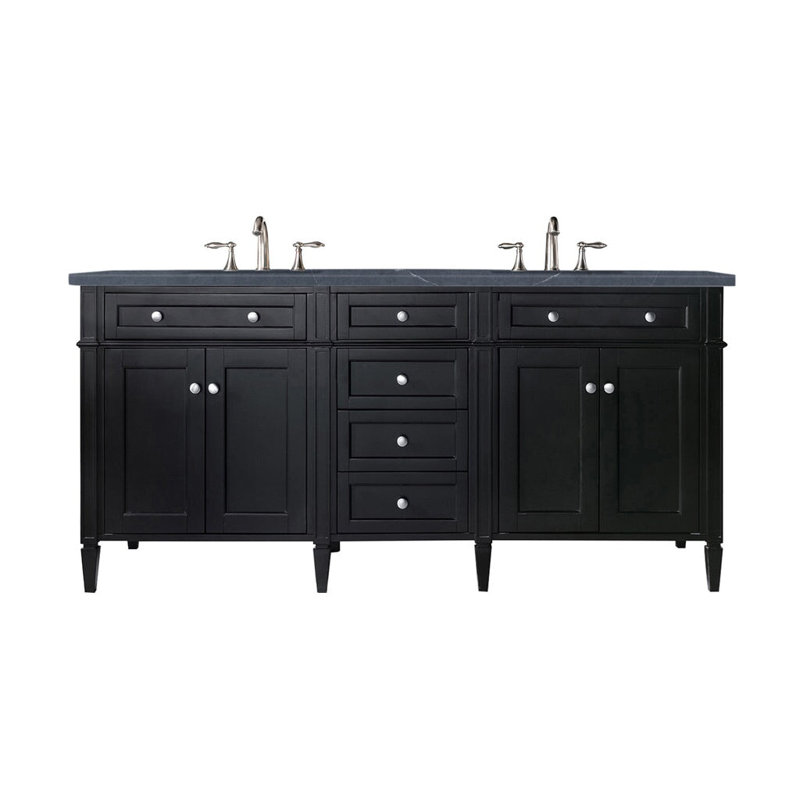 Meuble-lavabo double l 72 po Dussault, Noir onyx, Pierre de savon anthracite, 8 po