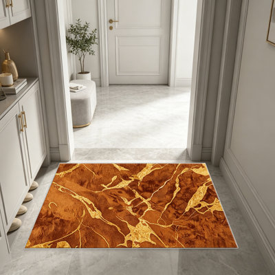 Marble Gold & Terracotta area rugs for Living Room, Soft and Comfortable, Suitable for all seasons, easy to maintain, machine washable Indoor floor mat, Under Table Farmhouse suitable for Bedroom, Dining Room, Study, Patio, Balcony, Home Decor