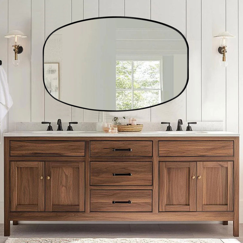 Miroir de salle de bain ovale, H 48 po x l 30 po, Noir