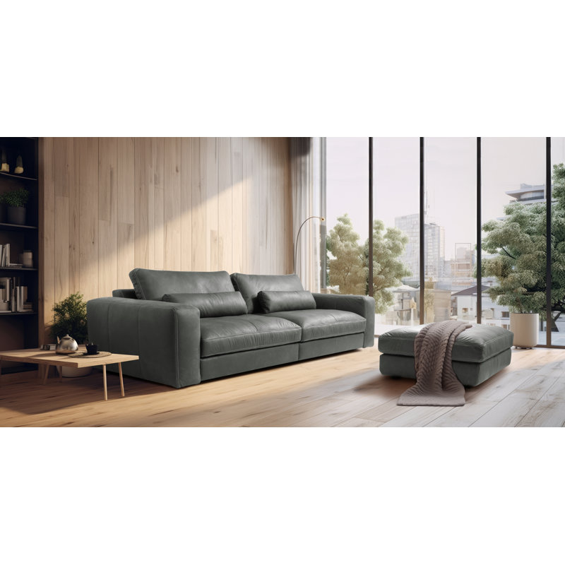 Philadelphia 4 Seater Genuine Aniline Leather Sofa Parven, Gray