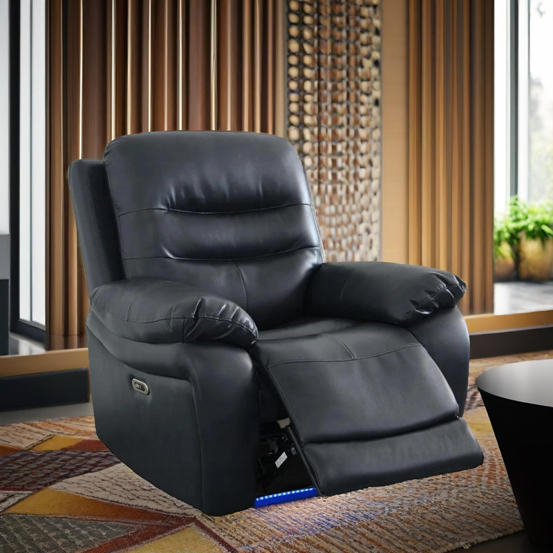 Madison Dark Breathable Leather&PVC  Reclining Chair With Cup-Holders And LED Lights