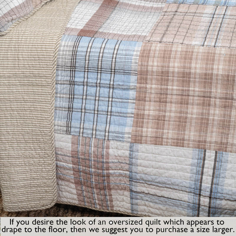 Blue and Brown Cotton Patchwork Queen Reversible Quilt Set