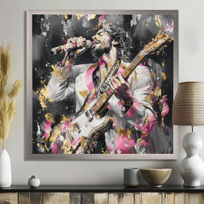 Golden And Grey Musician Rockstar II - Musician Canvas Print