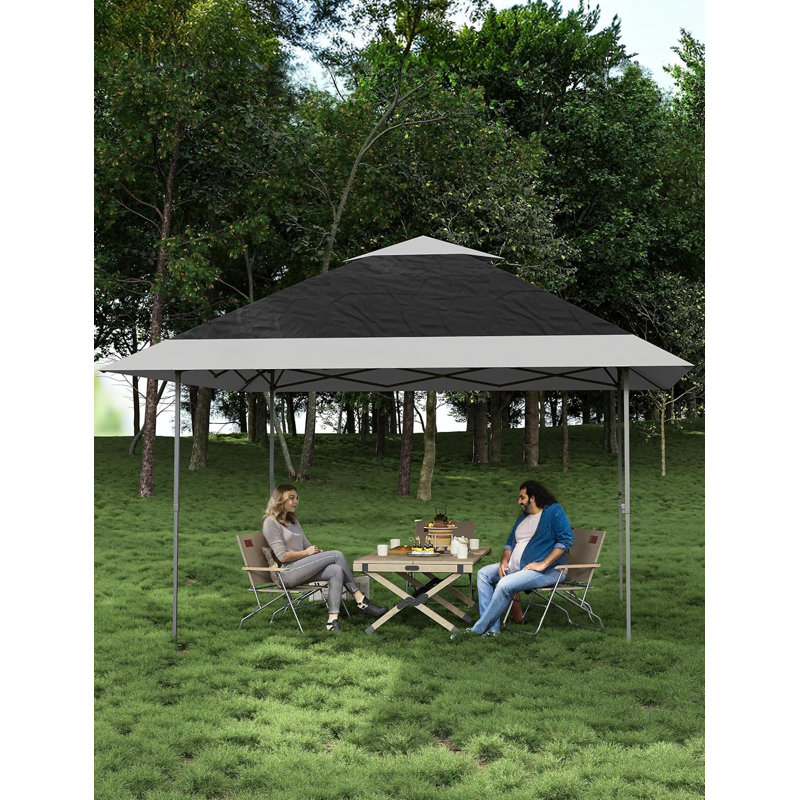 collapsible Outdoor Canopy Canopy Tent 13x13FT – Double Roof, Heavy Duty, Waterproof Sun Shelter, Mosquito Net, Patio, Lawn, Deck, 4 Sandbags, 8 Stakes, Wheeled Cover – Dark Gray + Light Gray