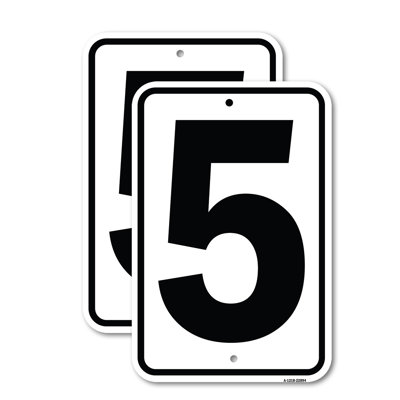 (Paquet de 2) Enseigne avec numéro 5 en aluminium de 12 po x 18 po