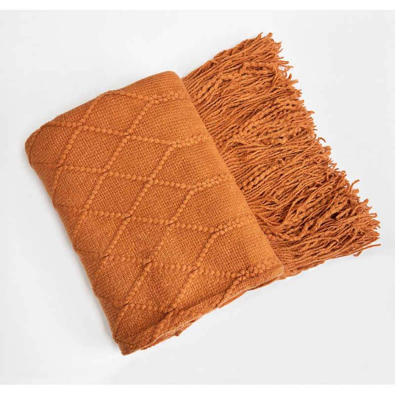 Irregular Rhombus Knitted Throw Blanket, Camel