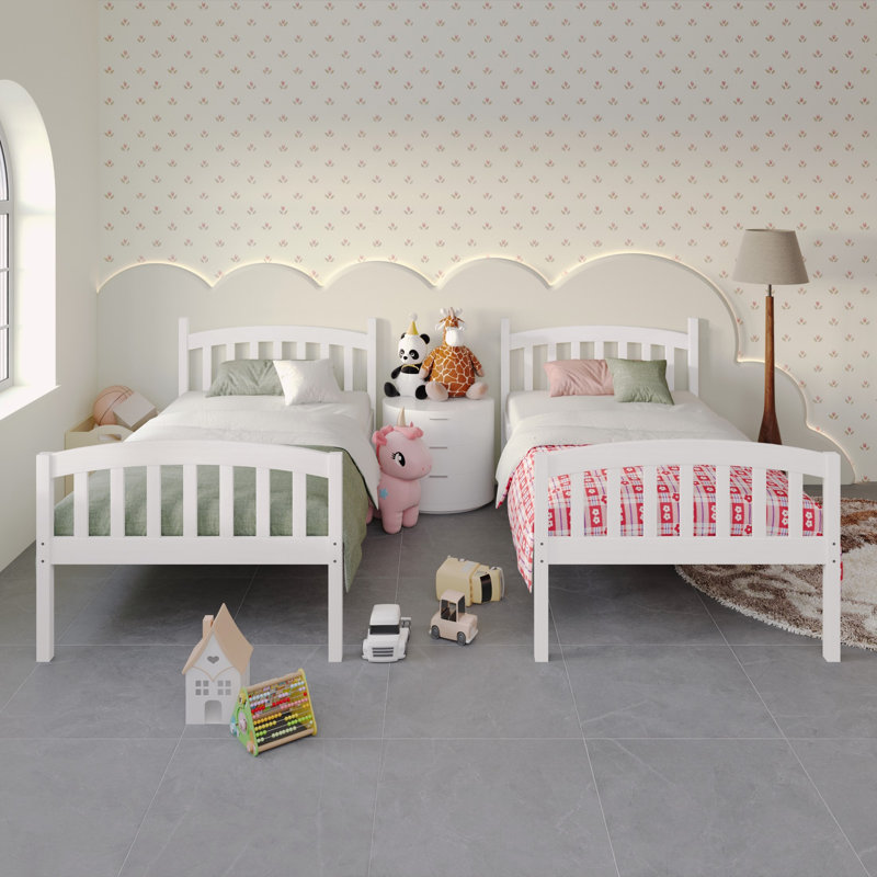 Jeeven Kids Twin Over Twin Bunk Bed, White