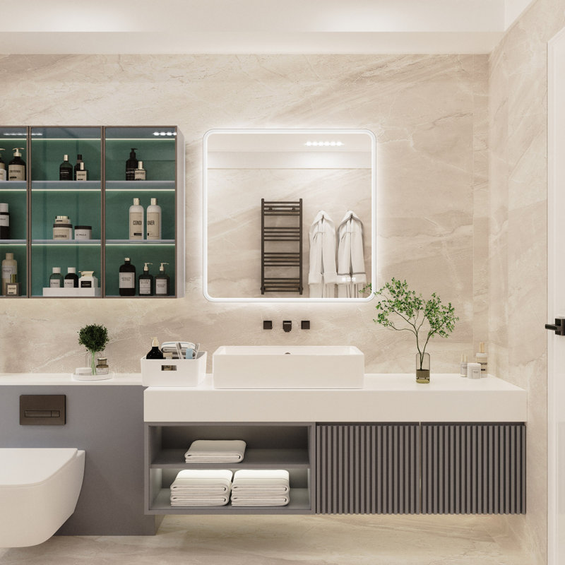 Rectangular Framed Dimmable Anti-Fod LED Wall Bathroom Vanity Mirror Lighted Mirror, 35.89" x 35.89"