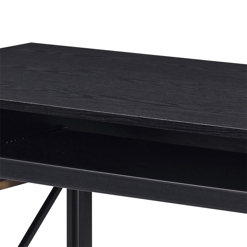 Black Computer Desk With Keyboard Tray, Black
