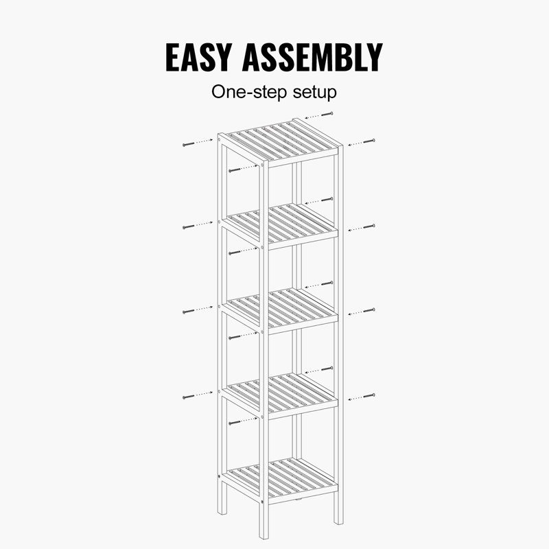 Natural Bamboo 5-Tier Corner Ladder Bookshelf