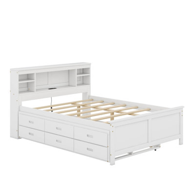 Platform Bed With Storage Headboard, USB,Trundle And Drawers