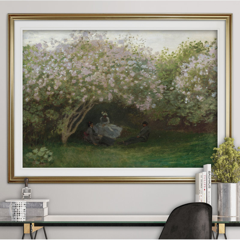 " Lilacs Gray Weather " by Claude Monet, 20" H x 24" W x 1.5" D, Gold Framed, White Mat