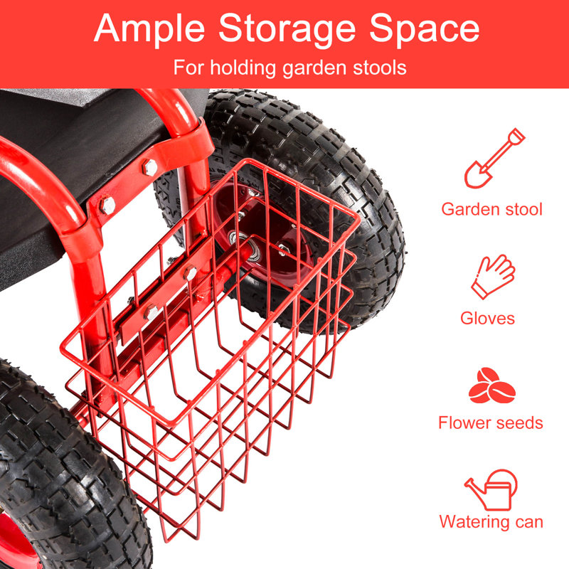 22'' H x 32.3'' W Utility Cart with Wheels, Red