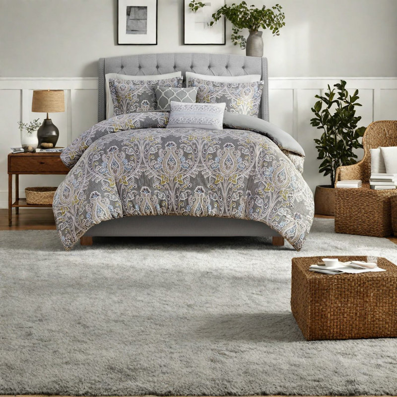 Ensembles de literie élégants en coton damassé gris pour une maison luxueuse