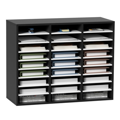 27 Compartments Wood Literature Organizer, Adjustable Shelves