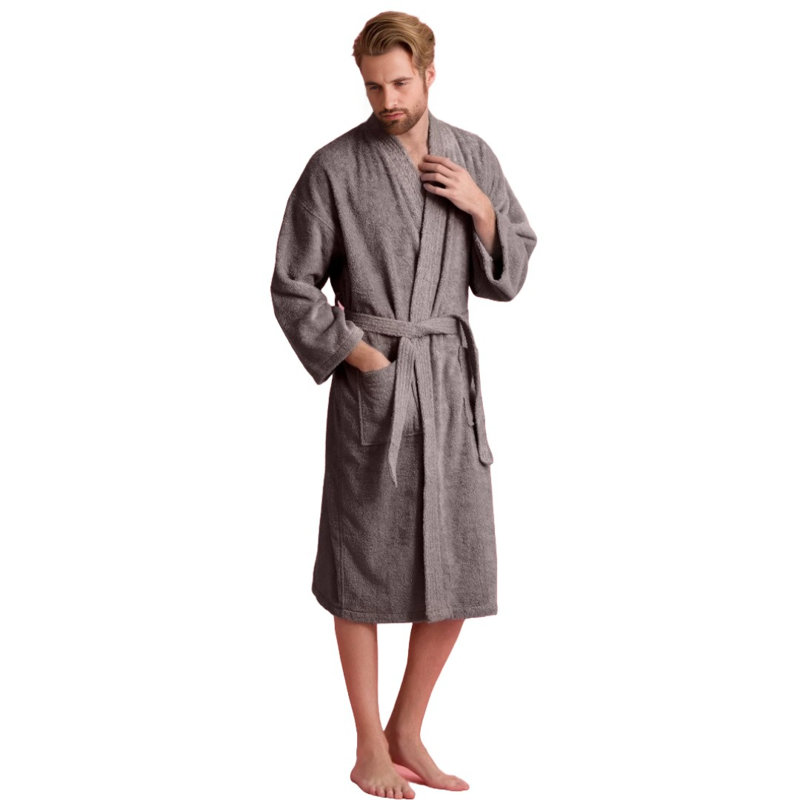 Peignoir mi-mollet 100% coton avec poches Ladijah, gris