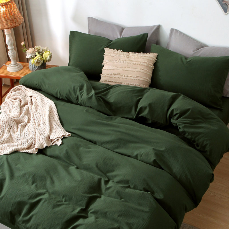 Forest Green Queen Cotton Duvet Cover Set