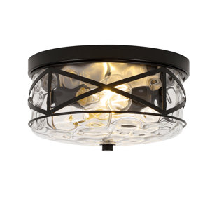 2-Light Flush Mount Glass Ceiling Light with Metal Frame