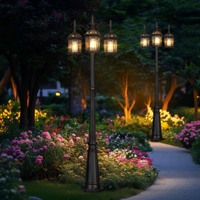 79" Dusk to Dawn Outdoor Lamp Post Light with 3 LED Bulbs, Pole Lighting Fixture
