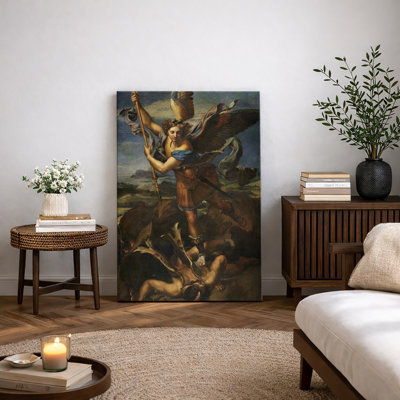 «Archangel Michael Defeating Satan», art baroque angélique, reproduction d'art sur toile encadrée
