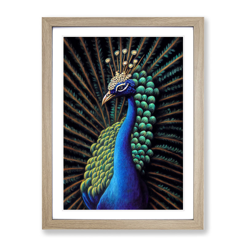 Pretty Peacock - Single Picture Frame Print, 64cm H x 46cm W x 2cm D, Oak Framed