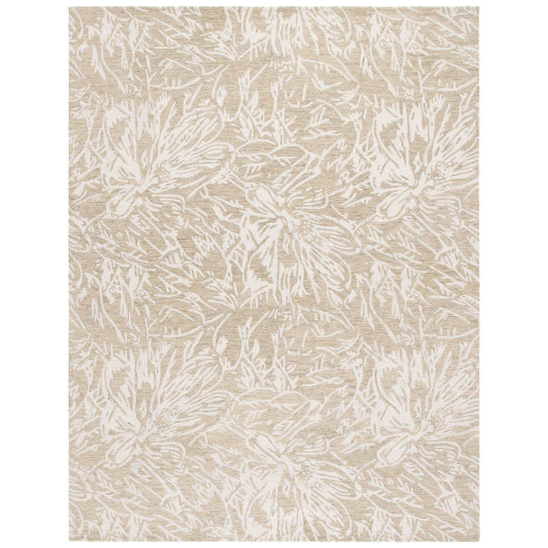 Abed Hand Tufted Wool/Cotton Floral Rug in Grey/Ivory, Rectangle 8' x 10'