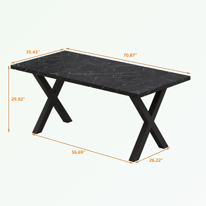 Eaker 70.96" Dining Table,Square Dining Table with Printed Marble Table Top, X-Shape Table Leg,kitchen table,dining room table,dinning table,dining room table