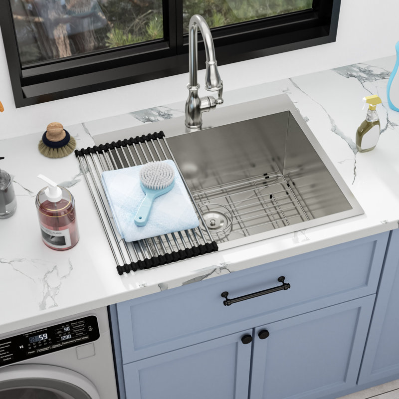 25'' L x 22'' W Drop-In Laundry Utility Sink 12" Deep 16 Guage Stainless Steel Kitchen Sink with Sink Grid and Basket Strainer
