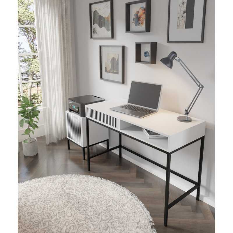 Nong 40cm W Bedside Table, White/Black