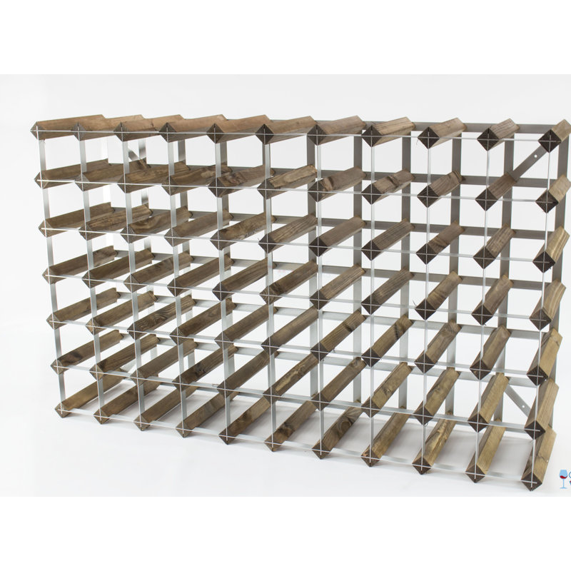 Liddle 70 Bottle Floor Wine Bottle Rack, Walnut Stained Pine / Galvanised Steel