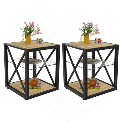Set Of 2 Modern End Tables With X-Frame Design And Tiered Storage, For Compact Spaces And Stylish Organization.
